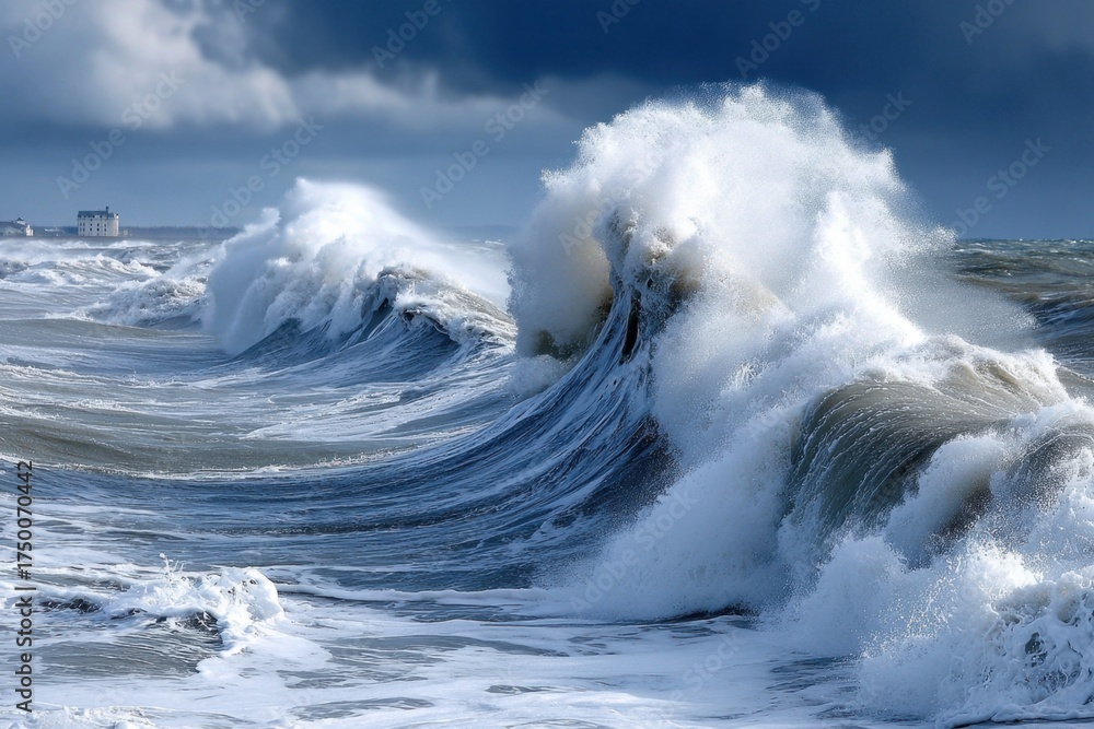 Obraz premium Crashing Ocean Waves Under a Stormy Sky