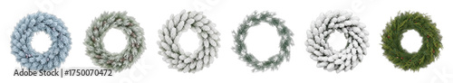 Wallpaper Mural Christmas wreath set including frosted, snowy, evergreen, and pinecone decorated variants isolated. Holiday decor and festive design collection. Torontodigital.ca