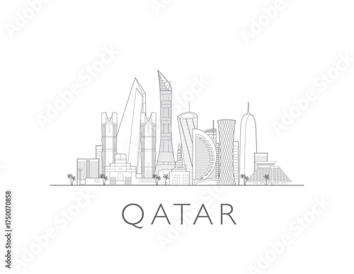 Qatar cityscape illustration skyline drawing in black and white