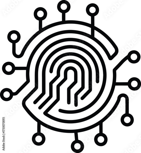Futuristic Biometric Security: Fingerprint Circuit Design, Tech Symbol, Authentication System, Cyber Protection Illustration