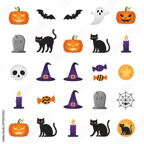 Halloween Spooky Icons Set Collection Vector Illustration