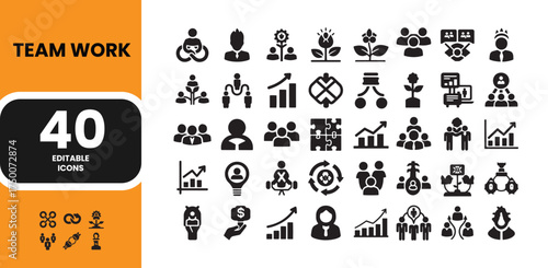 Teamwork and black icons set. Big UI icon bundle in a flat design. Vector illustration EPS 10 version.