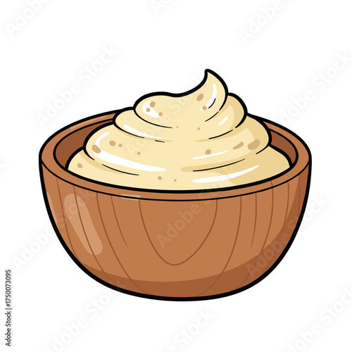 Creamy hummus in a wooden bowl on a white background  