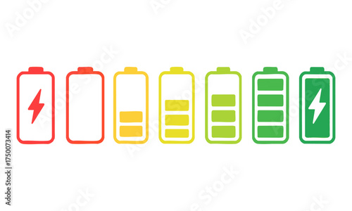 Battery Charge Level Icons — Minimal Flat Vector illustration Set, easily editable