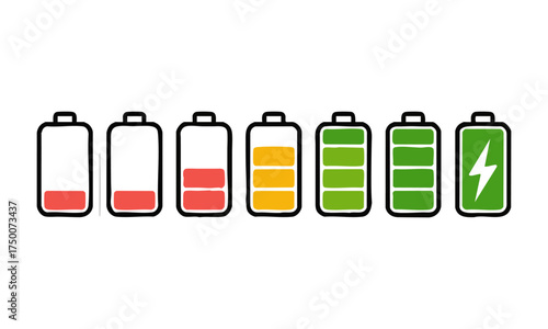 Charge Progress Steps — Stock-Ready Battery Icons, easily editable.