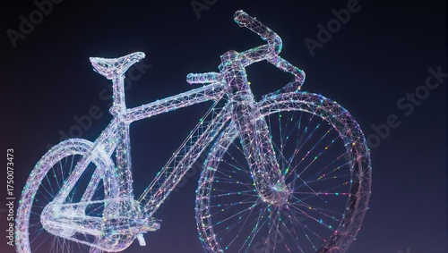 3D render of a bicycle formed by connected dots, showcasing a modern, digital aesthetic