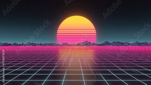 Vibrant sunset over a grid landscape at dusk