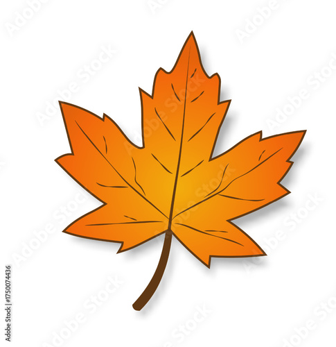 A bright, simple autumn maple leaf in yellow-orange on a beige background. Cartoon foliage for seasonal design. Vector illustration.