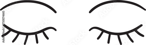 Simple hand drawn closed eyes with eyelashes isolated on white background