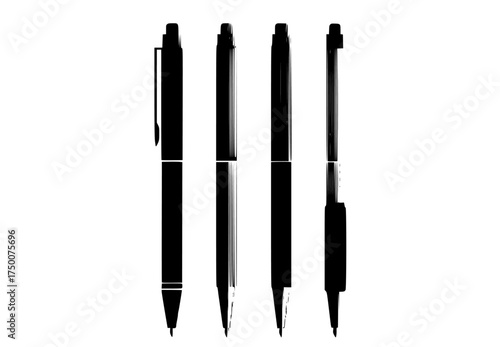 a set of four stylized pen silhouettes on a plain backgroundblack, fountain pen, ink, mark, pen, pencil 