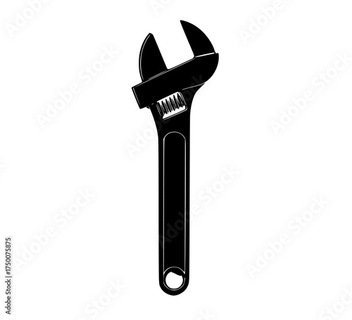 a black and white silhouette of a wrench on a plain transparent backgroundblack, repair, screwdriver, tool, wrench 
