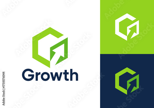 letter G with arrow logo. creative global growth technology vector design concept