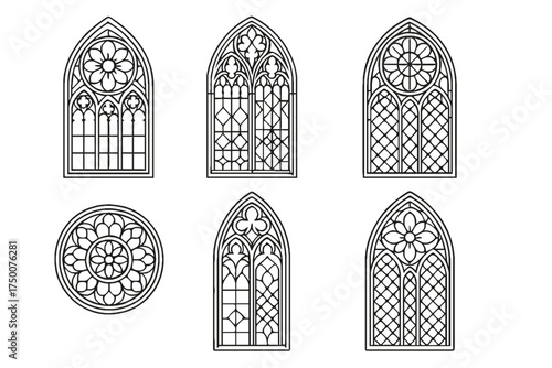 Set of six vectors of church window