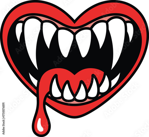 Creepy heart with fangs vector illustration for halloween and horror themes