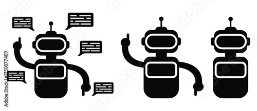 Chatbot and AI Technology Icons Set — Virtual Assistant, Robot Face, Neural Network, and Artificial Intelligence Communication Vector Illustration