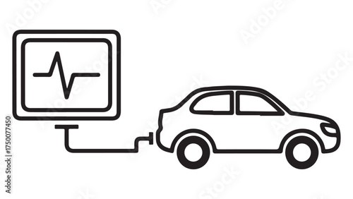Car Connected to Diagnostic Monitor Displaying System Data