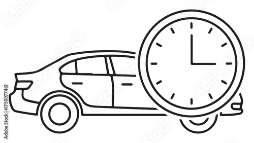 Car and Clock Icon Representing Vehicle Timing and Rental Duration