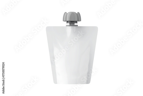 Realistic Plastic Spout Pouch Mockup with Blank White Surface and Gray Cap for Juice, Smoothie, Yogurt, Sauce or Baby Food Packaging Design Presentation on Transparent Background