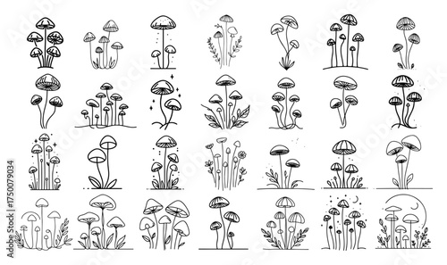 Hand‑Drawn Mushroom Collection – 25 whimsical fungi doodles vector set