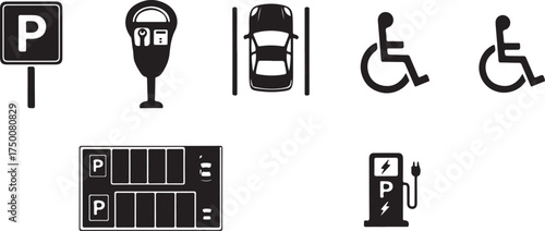 Essential parking icons collection for informational graphics and signage vector