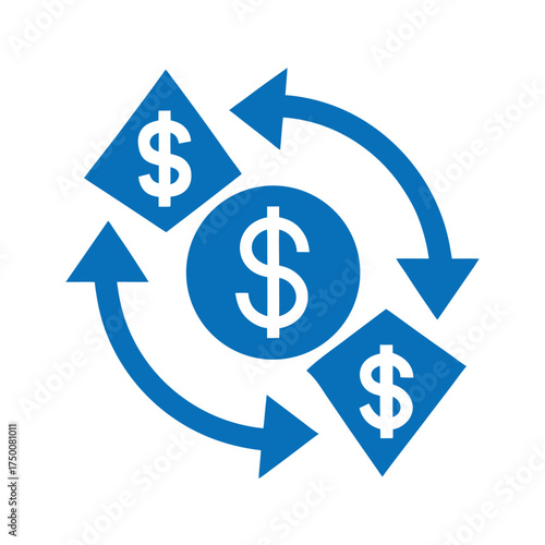 Blue Dollar Coin Exchange Cycle Icon On Transparent Background