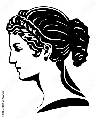 Classical Greek Goddess Profile Silhouette – elegant ancient female statue head vector illustration