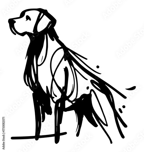 Abstract Ink Sketch of Sitting Dog – expressive hand‑drawn pet outline vector illustration