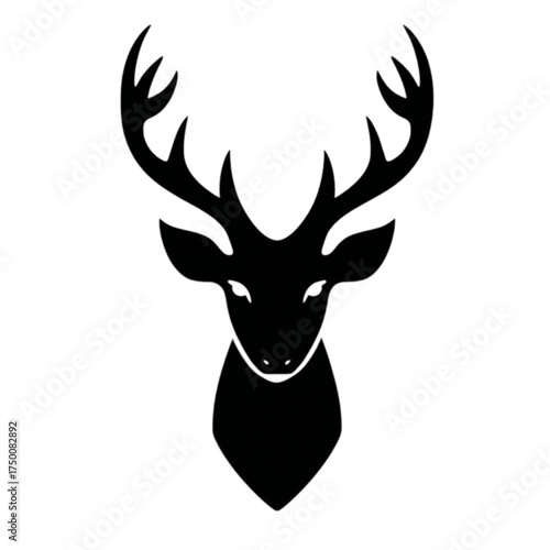 Minimalist black silhouette of a deer head with large antlers.