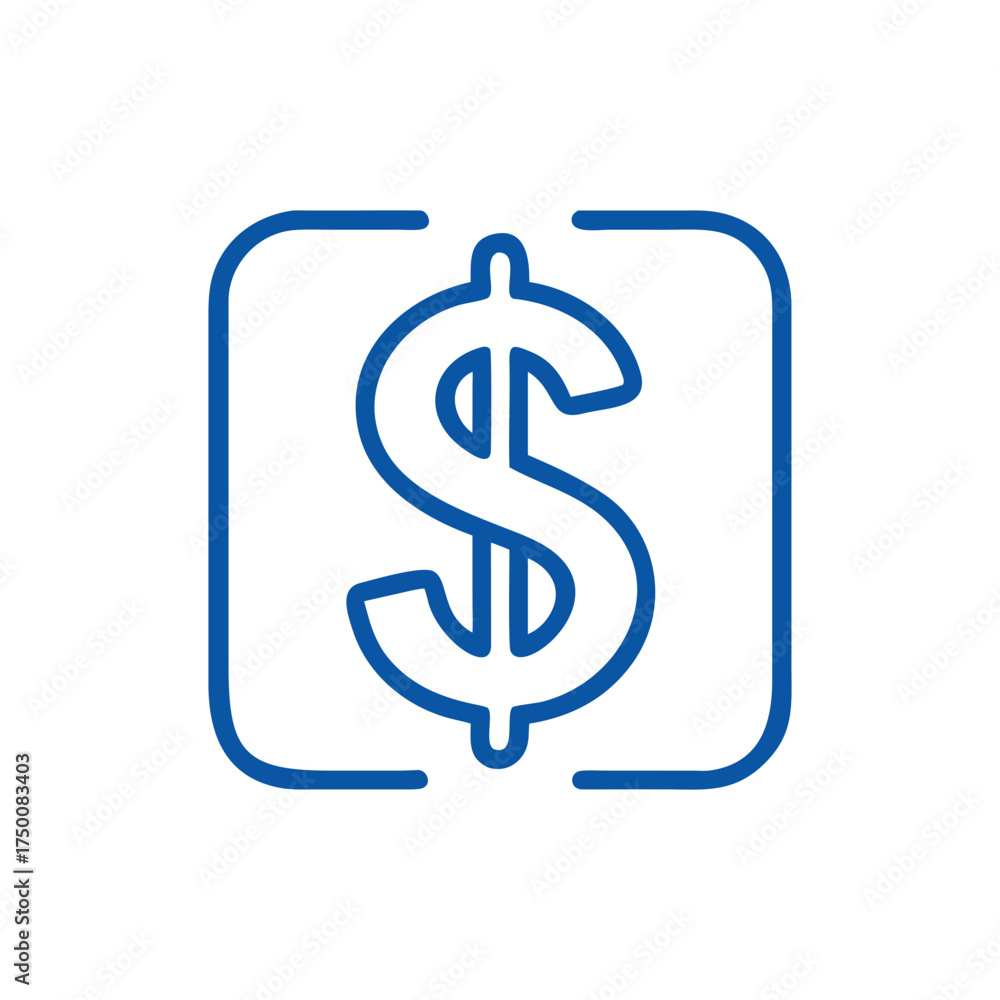 Obraz premium Blue dollar sign icon inside a rounded square frame On Transparent Background