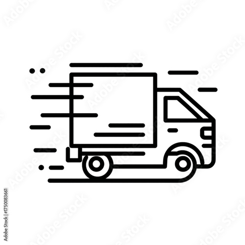 Fast delivery truck icon moving quickly with speed lines.