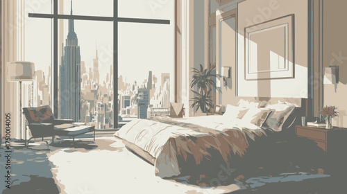 Spacious bedroom with city views