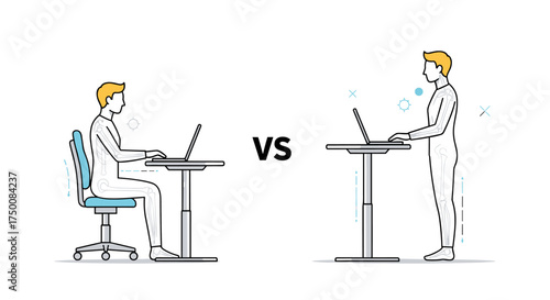 Comparing the health benefits of sitting versus standing while working at your desk.