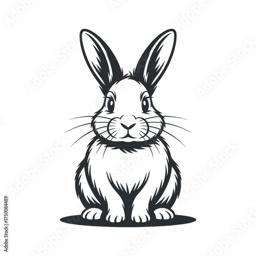Monochrome Rabbit Illustration: Detailed Vector Art for Children's Books and Graphic Design