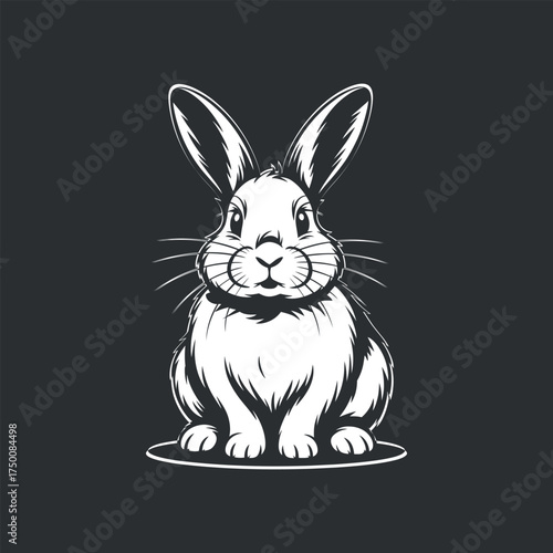 Rabbit Illustration Showing Tranquility and Beauty of Wild Fauna in Monochrome Style