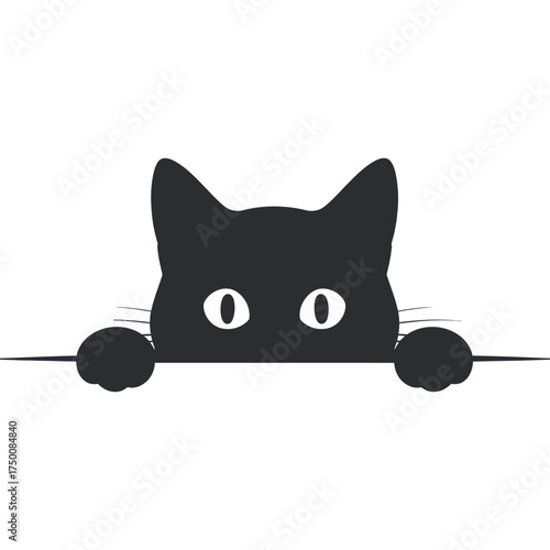 Peeking Cat Silhouette with Expressive Eyes on Minimalist White Background