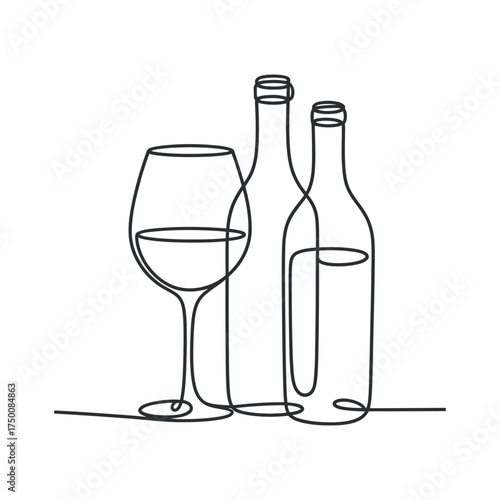 Minimalist Line Art: Beverage Glass and Bottles in Clean Aesthetic Composition