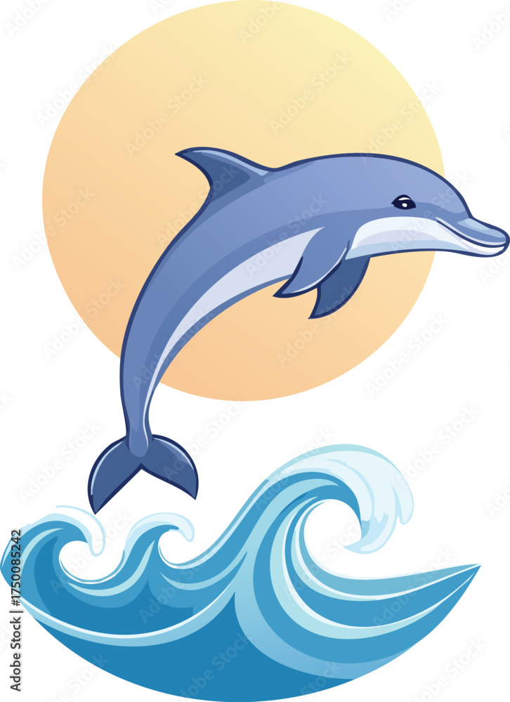 Naklejka premium Minimal Stylized Dolphin Gracefully Leaping Over Ocean Waves in Elegant Design