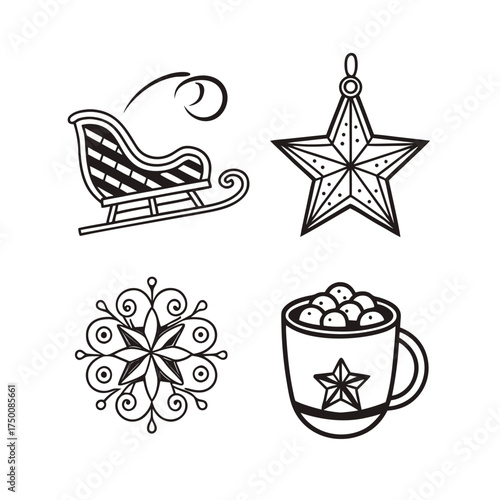 Festive christmas icons for holiday design projects and decorations isolated on transparent background