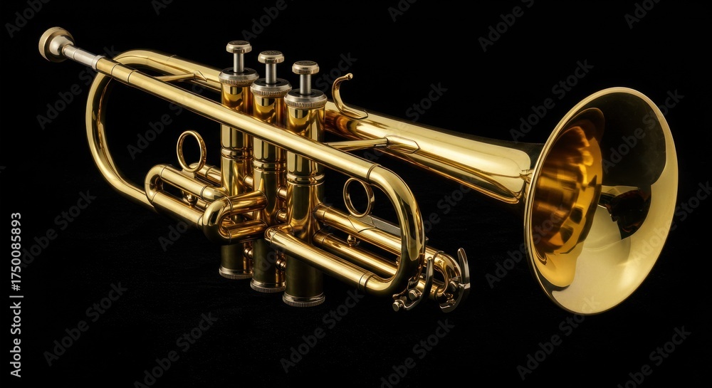 Obraz premium Golden trumpet instrument isolated on black background