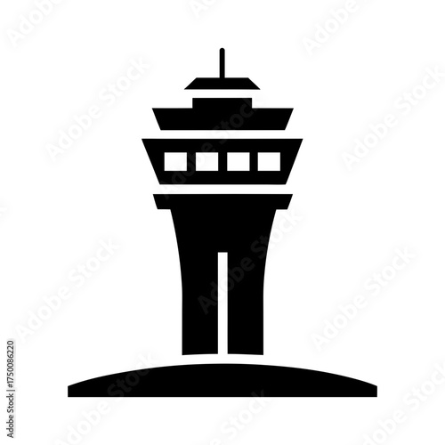 Airport Control Tower Black Silhouette Vector Design