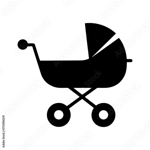 Baby Stroller Black Silhouette Vector Pram Illustration