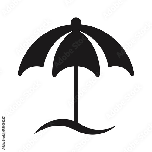 Beach Umbrella Black Silhouette Vector Summer Icon