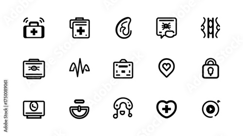 Hand drawn medical and healthcare doodle icon set collection.