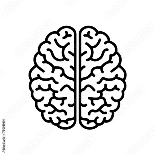Simple black line art icon of a human brain.