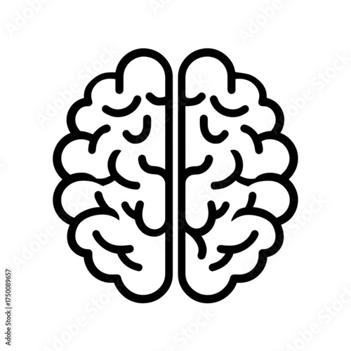 Simple black and white line art icon of a human brain.