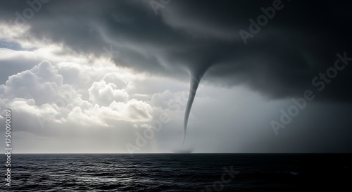 Massive Tornado Over The Ocean During A Storm.