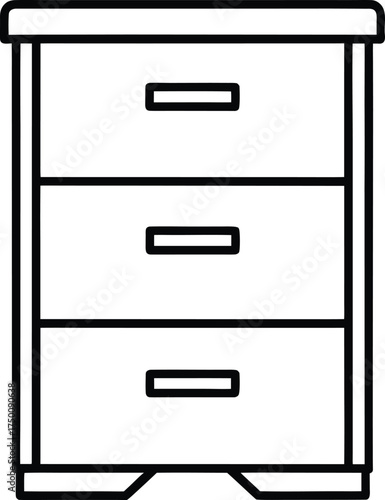 Office Furniture Nightstand Cabinet Isolated Vector Silhouette Furniture Unit with 3 Drawers Simple Design