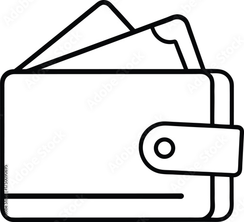 Wallet Icon Depicting Finance and Transactional Security Vector Illustration Outline Design, Financial Resource & Business Protection Graphic