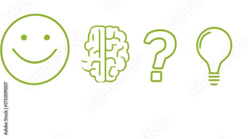 Creative process icons from emotion to problem solving and idea generation.