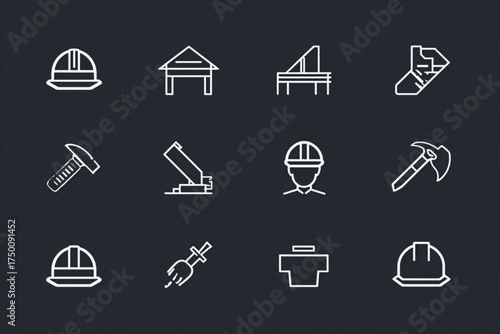 Construction and heavy industry vector line icon collection.